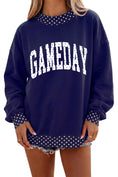 Load image into Gallery viewer, Dark Blue Polka Dot Trim Game Day Letter Print Tunic Graphic Sweatshirt
