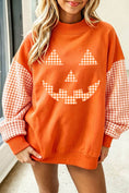 Load image into Gallery viewer, Russet Orange Plaid Sleeve Halloween Pumpkin Face Graphic Sweatshirt
