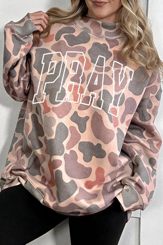 Multicolour Embroidered “Pray” Camo Pullover Sweatshirt