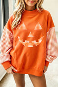Load image into Gallery viewer, Russet Orange Plaid Sleeve Halloween Pumpkin Face Graphic Sweatshirt
