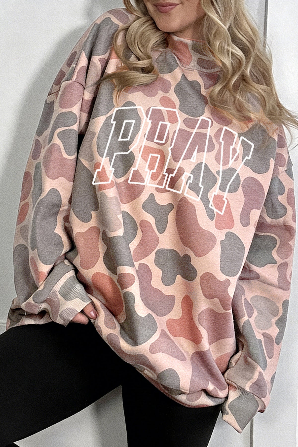 Multicolour Embroidered “Pray” Camo Pullover Sweatshirt