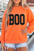 Load image into Gallery viewer, Orange Polka Dot BOO Contrast Trim Baggy Graphic Sweatshirt
