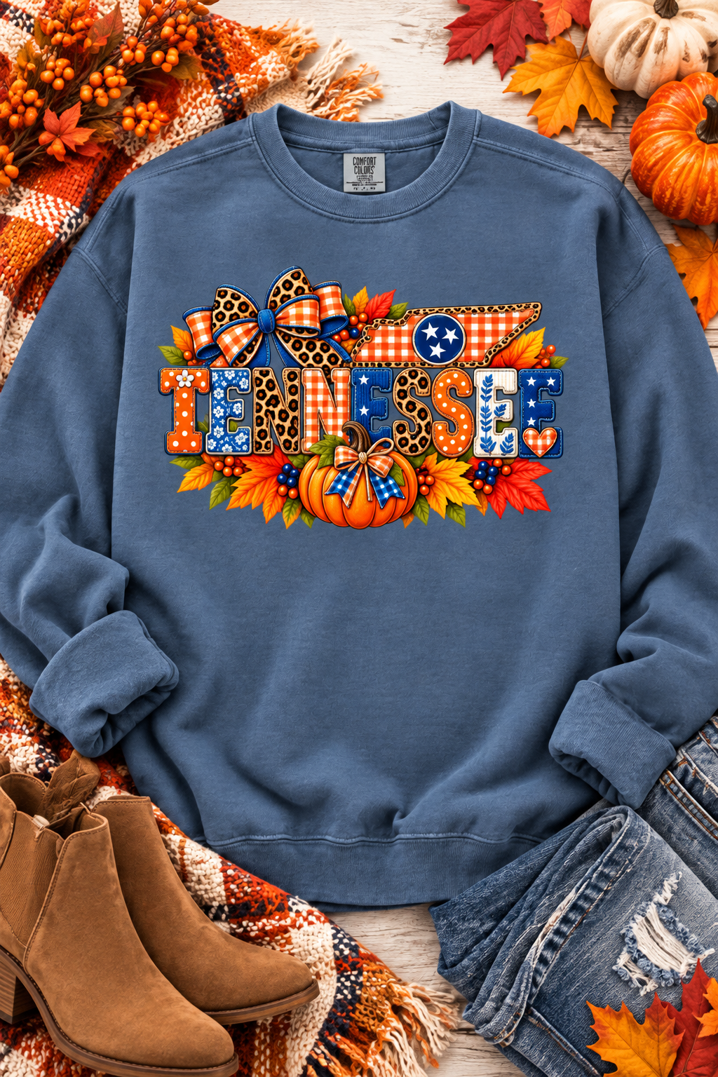 Tennessee Fall Leopard Comfort Colors® Garment-Dyed Adult Crewneck Sweatshirt