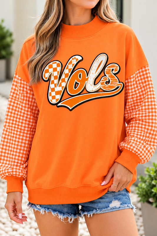 Vols Vintage Plaid Sleeve Colorblock Mock Neck Sweatshirt