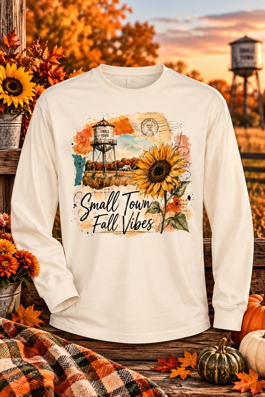 Small Town Fall Vibes Comfort Colors® Heavyweight Long Sleeve Tee