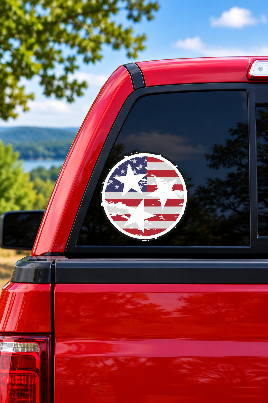 Distressed American Flag Tri Star Vinyl Decal