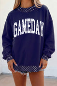 Load image into Gallery viewer, Dark Blue Polka Dot Trim Game Day Letter Print Tunic Graphic Sweatshirt
